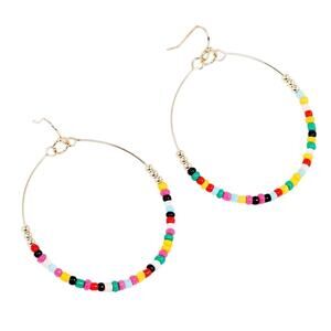 3/$15 Boho Multi Glass Beaded Round 2 inch Fishhook Earrings on Gold Tone Wire